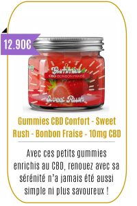 Boutique CBD -Gummies CBD Confort - Sweet Rush - Bonbon Fraise – 10mg CBD – Sans THC – 30 gummies - Mouvaux